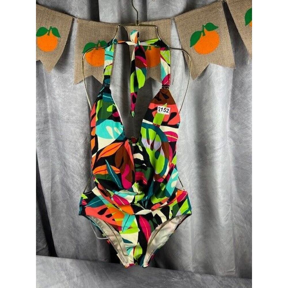 Bar III Women's Tropical Dreams Cowlneck One-Piece Swimsuit Multi Size S